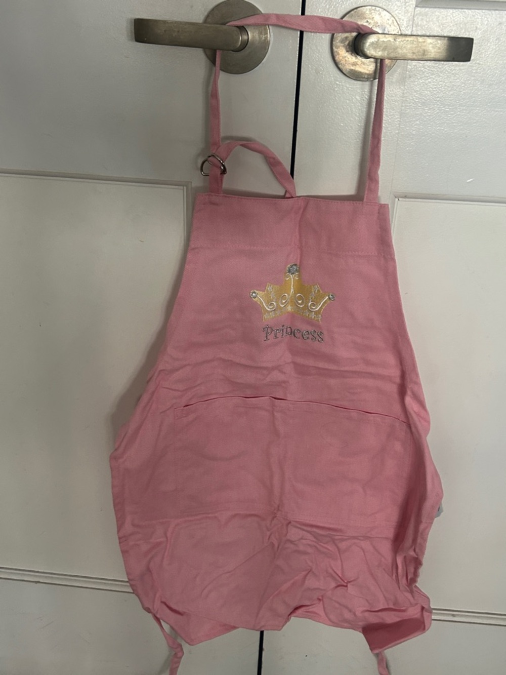 Pink Princess Kids Apron with Gold Crown Embroidery
